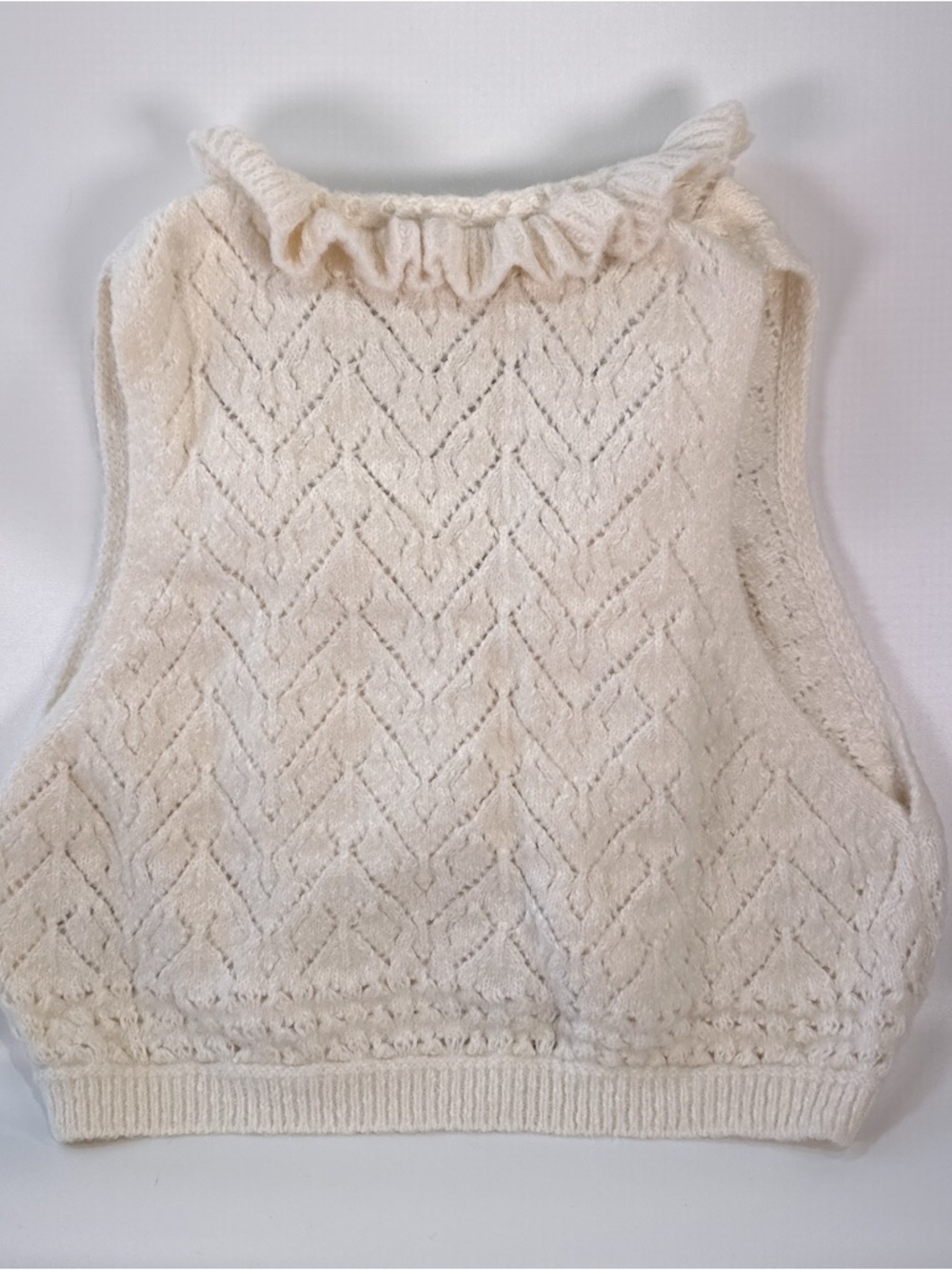 Free People Women Alpine Tie Front Sweater Vest Cream Pointelle Knit Large - Picture 3 of 8